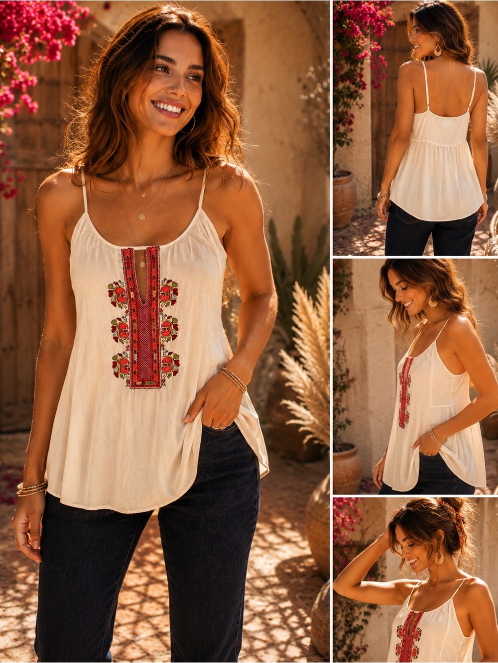 Vintage Rory Beca Ivory Silk Tank Top Embroidered Size XS Sleeveless